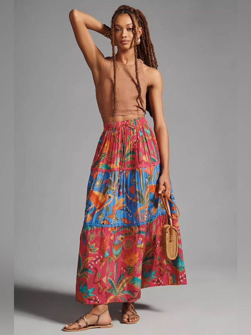 Anthropologie Farm Rio Macaw Party Mix Maxi Skirt XL NWOT - Picture 2 of 11